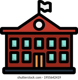 Icono Del Edificio De La Escuela. Contorno de negrita editable con diseño de relleno de color. Ilustración vectorial.