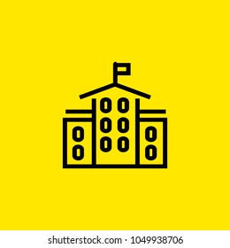 Icon of school building with flag. University, library, college. Building concept. Can be used for topics like architecture, education, real estate.