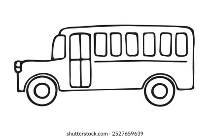 Icon of school bus on transparent background. Hand drawing doodle. Outline sketch drawing. line style