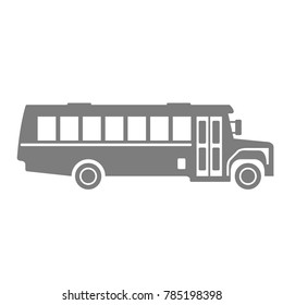 Icon of school bus, side view - silhouette of bus on white background