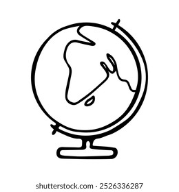 Icon of school globe on transparent background. Sign, logo planet Earth, world. Hand drawing doodle. Outline sketch drawing. line style