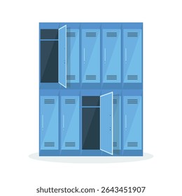 Icono de taquillas de la escuela con puertas cerradas y abiertas aisladas sobre fondo blanco.