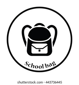 Icon of School rucksack. Thin circle design. Vector illustration.