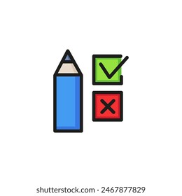Icon of school test. Pencil, mark, choice. Exam concept. Can be used for topics like questionnaire, vote, university