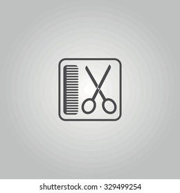 Icon of scissors with comb- sign barbershop.