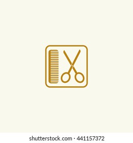 Icon of scissors with comb- sign barbershop.