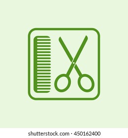 Icon of scissors with comb- sign barbershop.