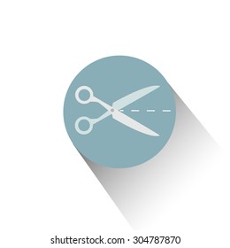 icon Scissors cut through the dotted line with shadow