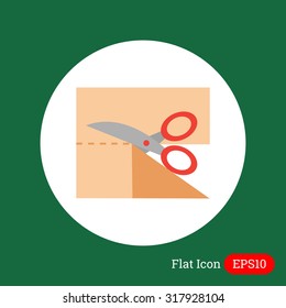 Icon of scissors cutting cloth piece