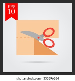 Icon of scissors cutting cloth piece