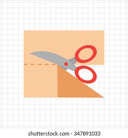 Icon of scissors cutting cloth piece
