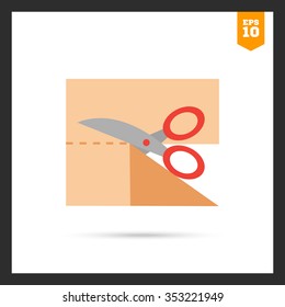 Icon of scissors cutting cloth piece
