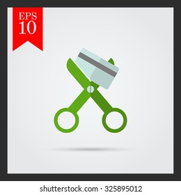 Icon of scissors cutting credit card