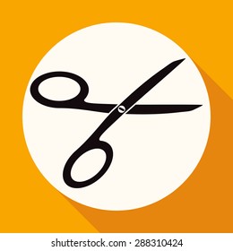 Icon scissors on white circle with a long shadow
