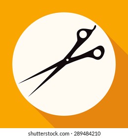 Icon scissors on white circle with a long shadow