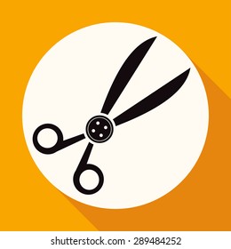 Icon scissors on white circle with a long shadow