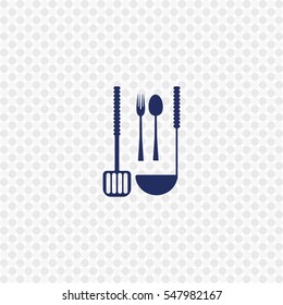 Icon of scoop, fork, spoon, kitchen utensils on white background. All elements scoop, fork, spoon, kitchen utensils for web design and decoration of greeting cards.