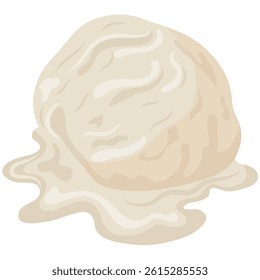 icon of a scoop of white vanilla ice cream melting, for various summer designs