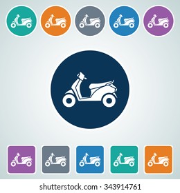 Icon of Scooter in Multi Color Circle & Square Shape. Eps-10.