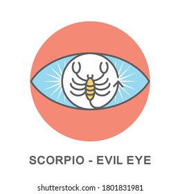 Icon Scorpio - evil eye. Scorpio is the evil eye zodiac sign. The thin contour lines with color fills.