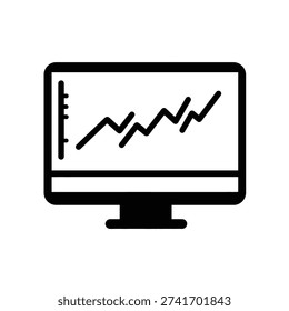 Icon of a screen display shows a statistic graph on a desktop monitor. The icon has a transparent background on a white background.