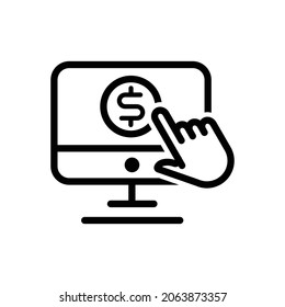 icon of screen with hand and dollar currency flat design