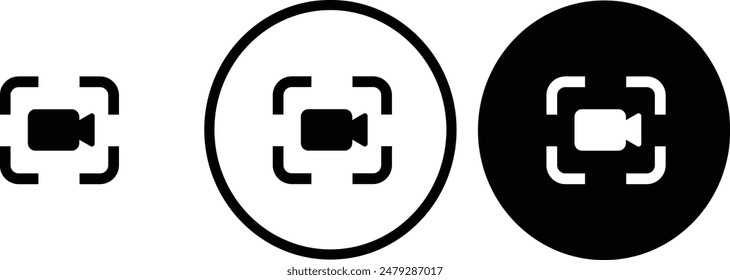 Icono Pantalla Grabar contorno negro para diseño de Sitio web 
y App móviles en modo oscuro 
Ilustración vectorial sobre fondo blanco