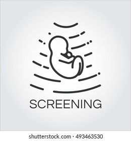 Icon screening baby in womb drawn in outline style. Simple black linear label. Concept of perinatal medicine and newborn. Image for websites and other design needs. Vector contour graphics