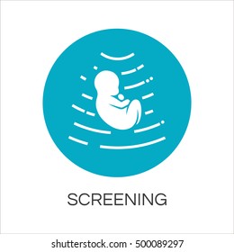 Icon screening baby in womb drawn in flat style. Simple blue label. Concept of perinatal medicine and newborn. Image for websites, mobile apps and other design needs. Vector contour graphics