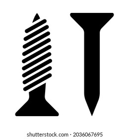 Ícone De Parafuso E Unha. Design de estêncil preto. Ilustração de vetor.