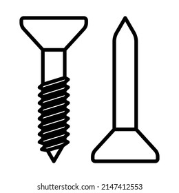 Icon Of Screw And Nail. Bold outline design with editable stroke width. Vector Illustration.