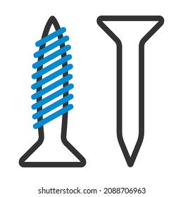 Icon Of Screw And Nail. Editable Bold Outline With Color Fill Design. Vector Illustration.