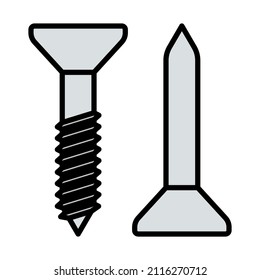 Icon Of Screw And Nail. Editable Bold Outline With Color Fill Design. Vector Illustration.