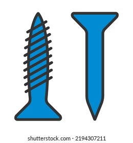 Icon Of Screw And Nail. Editable Bold Outline With Color Fill Design. Vector Illustration.