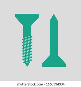 Icon of screw and nail. Gray background with green. Vector illustration.