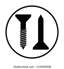 Icon of screw and nail. Thin circle design. Vector illustration.