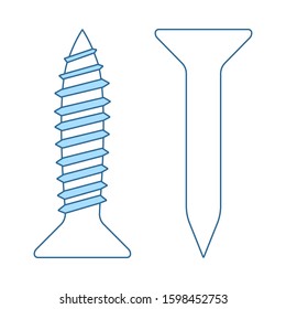 Icono Del Tornillo Y La Uña. Línea Delgada Con Diseño De Relleno Azul. Ilustración vectorial.