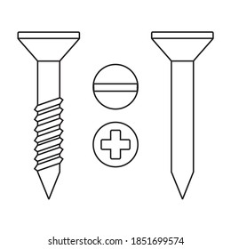 Symbol von Schrauben und Nagel. Vektorgrafik
