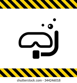 Icon of scuba diving mask with tube and air bubbles