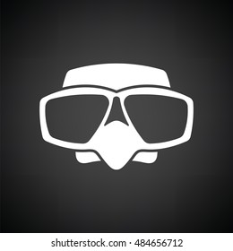 Icon of scuba mask . Black background with white. Vector illustration.