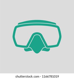 Icon of scuba mask . Gray background with green. Vector illustration.
