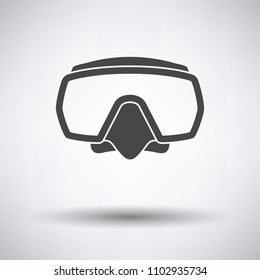 Icon of scuba mask  on gray background, round shadow. Vector illustration.