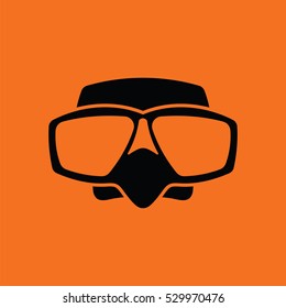 Icon of scuba mask . Orange background with black. Vector illustration.