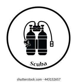 Icon of scuba. Thin circle design. Vector illustration.