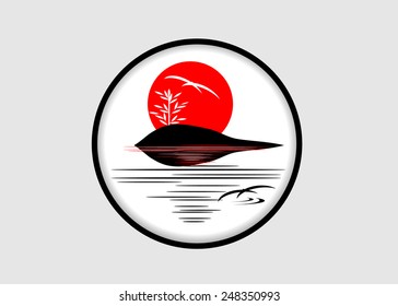 icon. A sea abstract landscape in a black circle