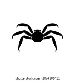 The icon of a sea crab of the crustacean family is black on a white background. Vector image.