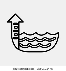 Icon sea level rise. Global warming elements. Icon in line style.