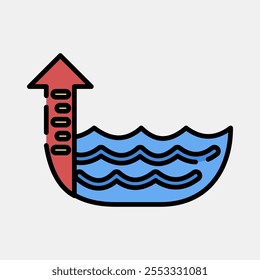 Icon sea level rise. Global warming elements. Icon in filled line style.