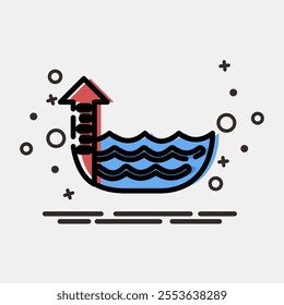 Icon sea level rise. Global warming elements. Icon in MBE style.