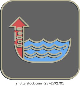 Icon sea level rise. Global warming elements. Icon in embossed style.
